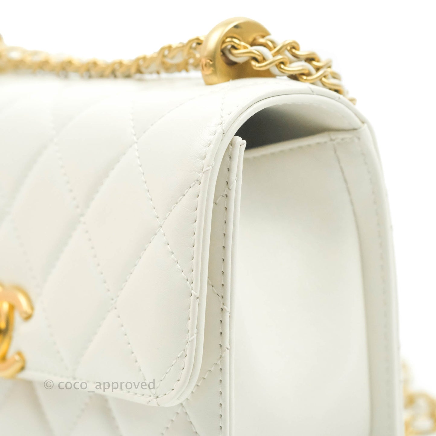Chanel Quilted Mini Perfect Fit Adjustable White Calfskin Aged Gold Hardware
