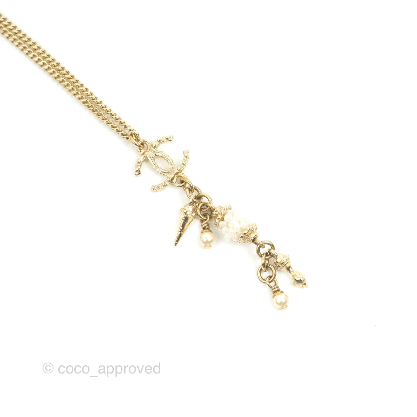 Chanel CC Drop Charm Necklace Gold Tone 12A