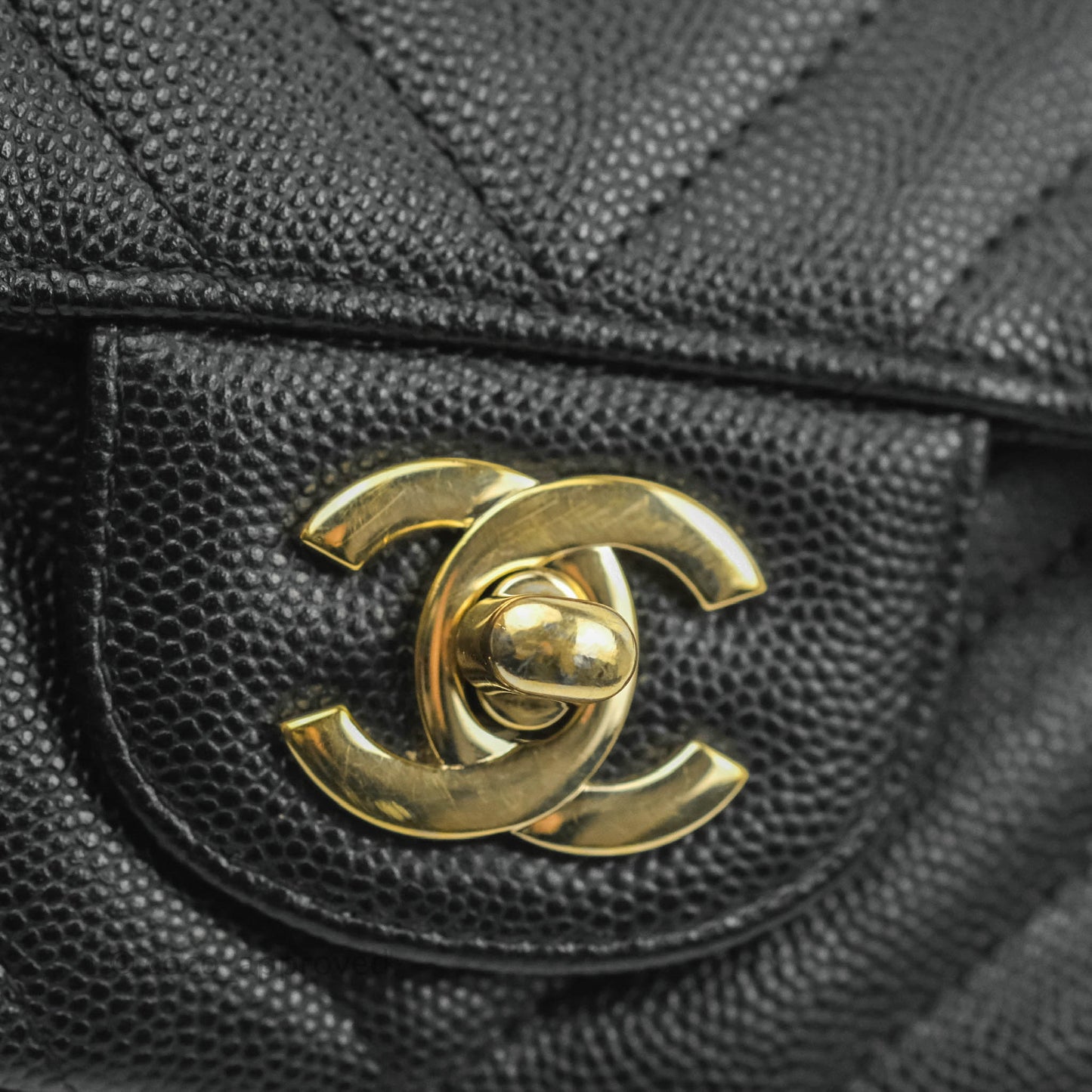 Chanel Chevron Mini Rectangular Flap Black Caviar Gold Hardware