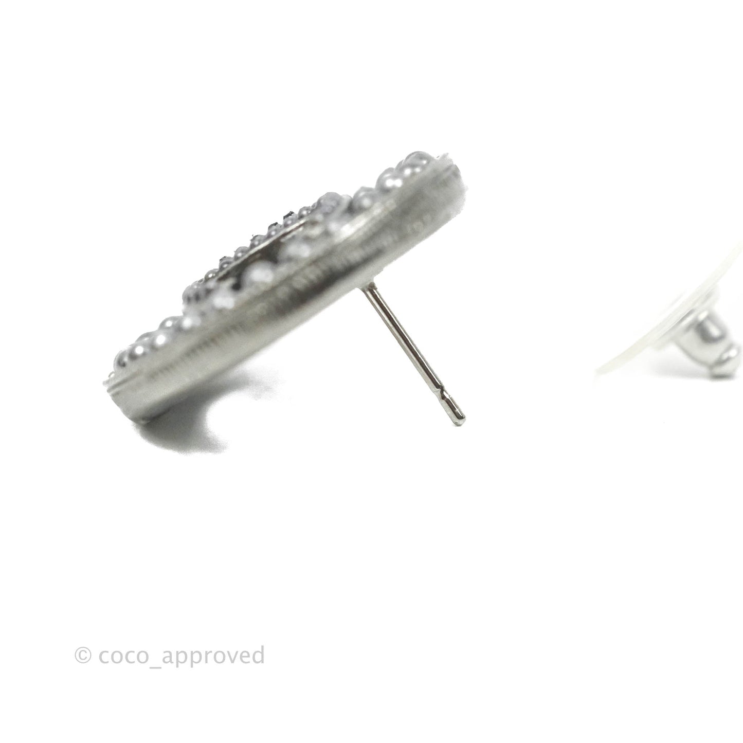 Chanel CC Black Pearl Round Earrings Gun Metal 17A