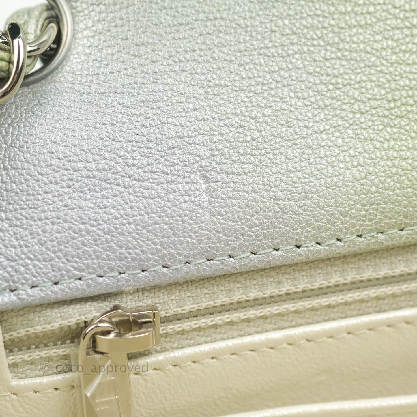 Chanel Quilted Mini Rectangular Flap Ombre Grey Green Metallic Goatskin Silver Hardware 22C