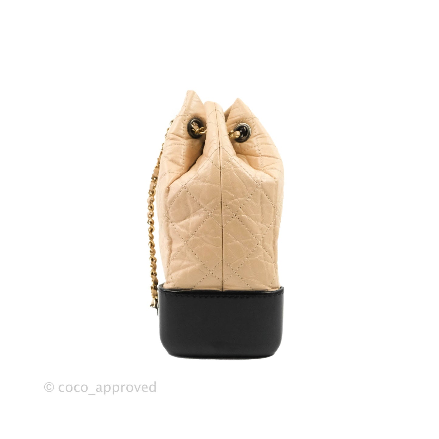 Chanel Small Gabrielle Backpack Beige Black Aged Calfskin
