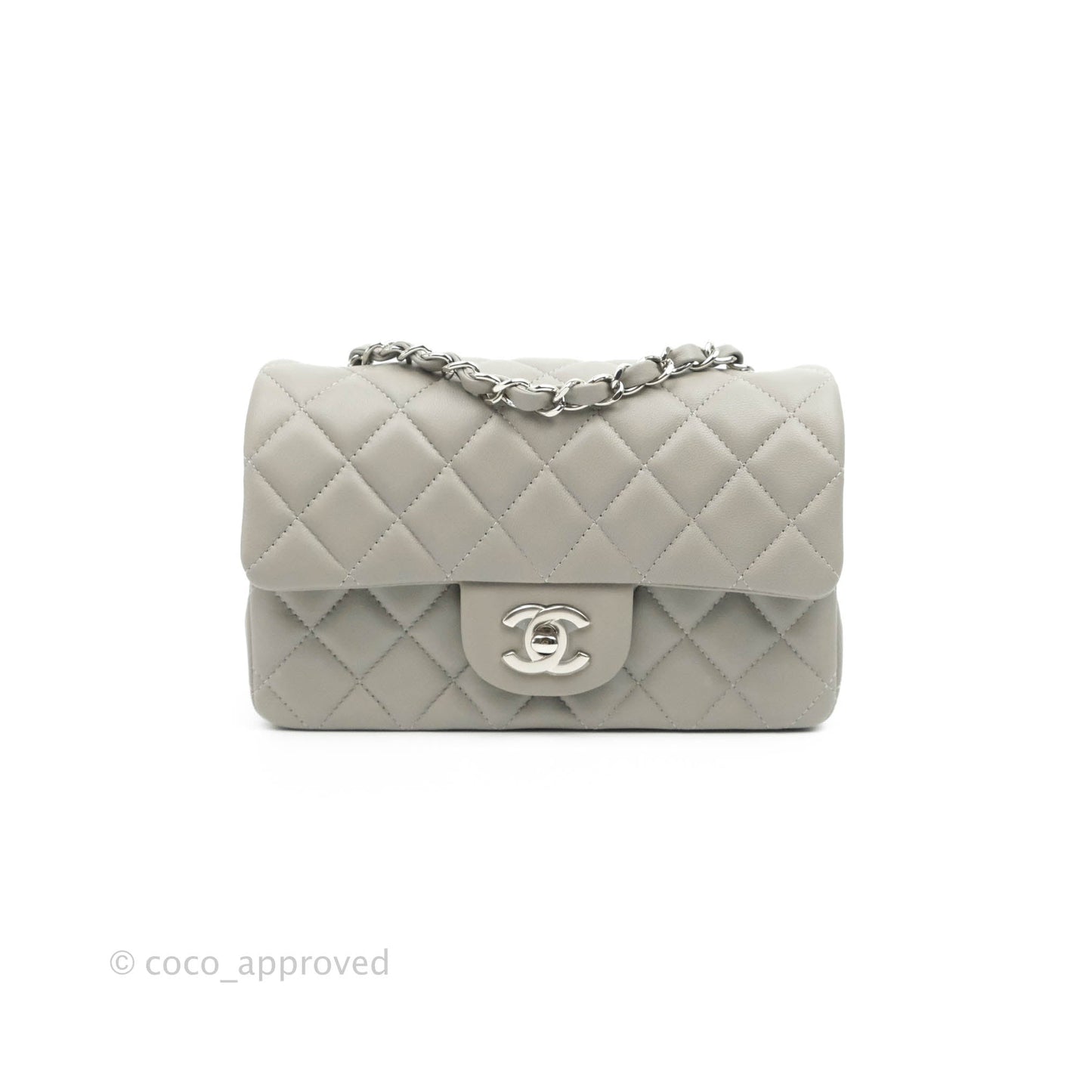 Chanel Quilted Mini Rectangular Grey Lambskin Silver Hardware 19B