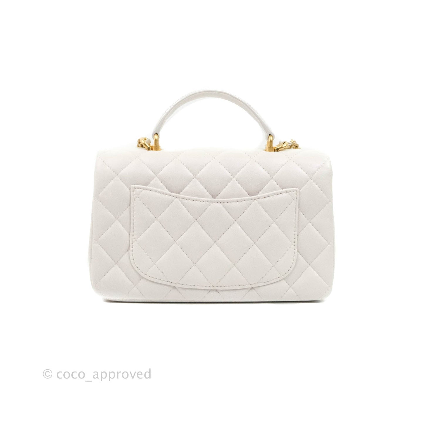Chanel Top Handle Mini Rectangular Flap Bag Iridescent White Lambskin Gold Hardware
