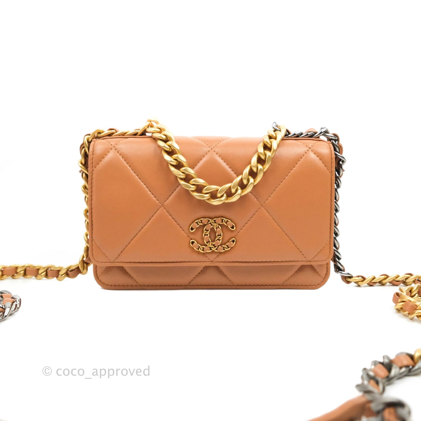 Chanel 19 Wallet on Chain WOC Dark Beige Caramel Lambskin Mixed Hardware 21K