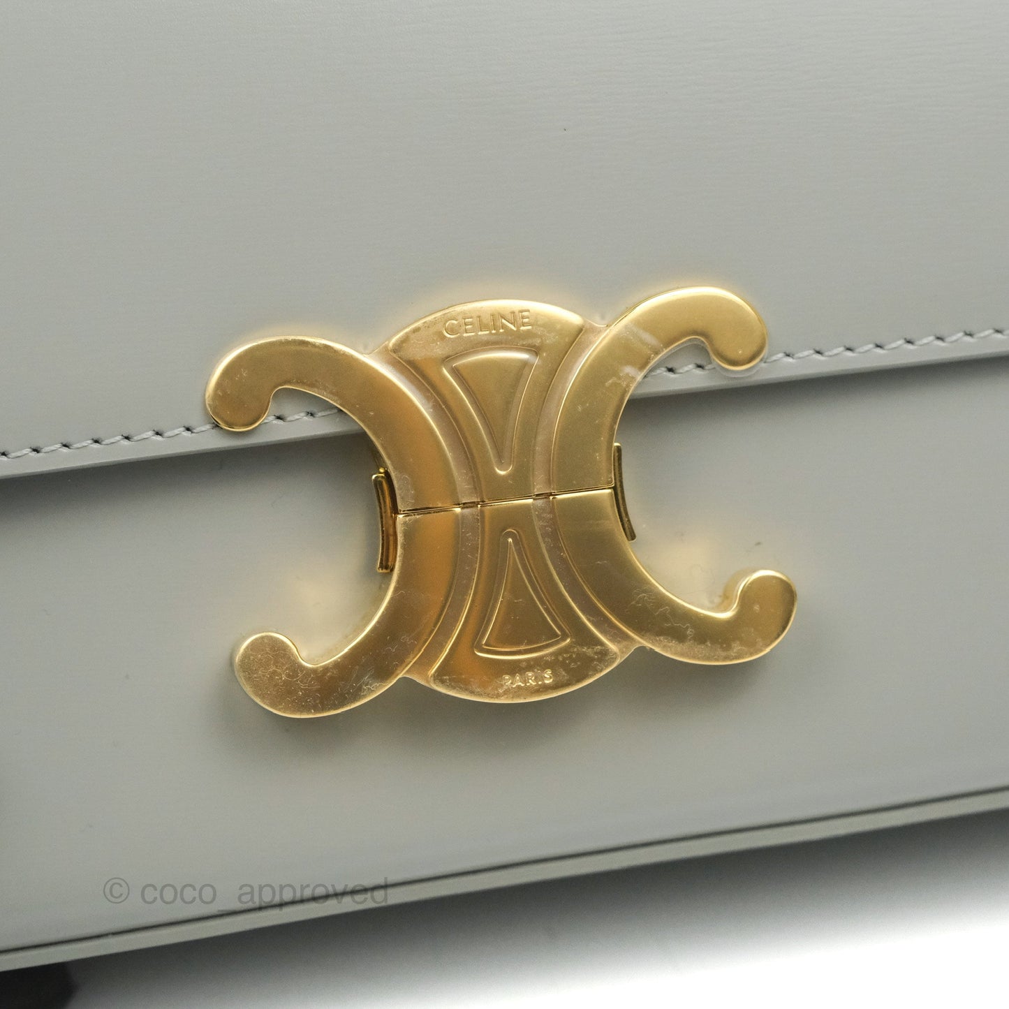Celine Chain Shoulder Bag Pale Grey Shiny Calfskin