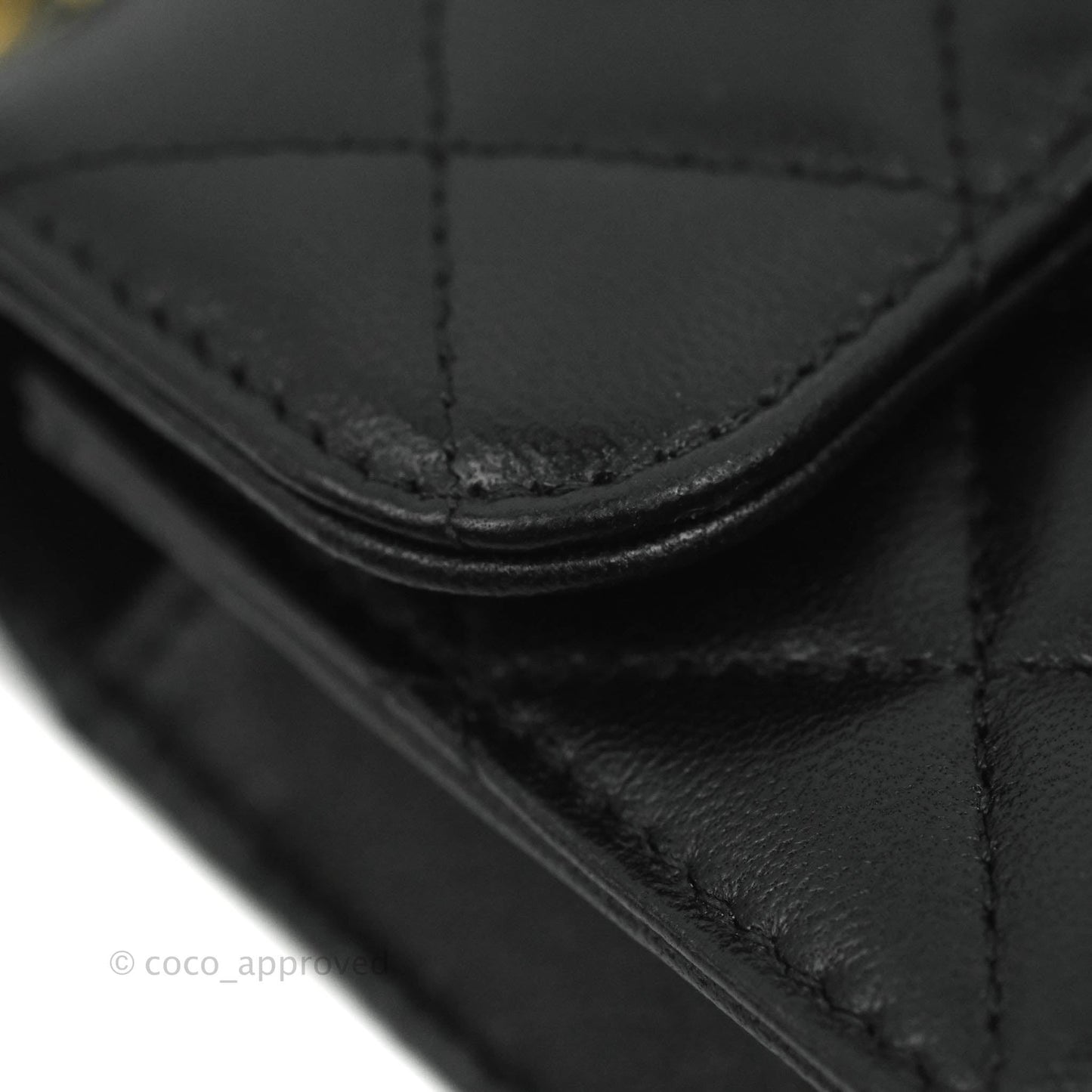 Chanel Mini Handle Flap Coin Purse With Chain Black Lambskin Gold Hardware