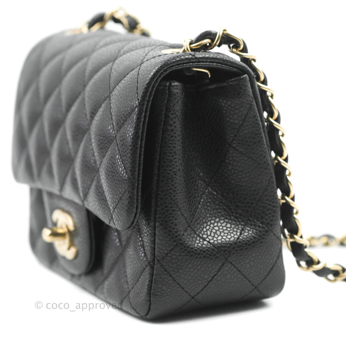Chanel Quilted Mini Square Iridescent Black Caviar Matte Gold Hardware