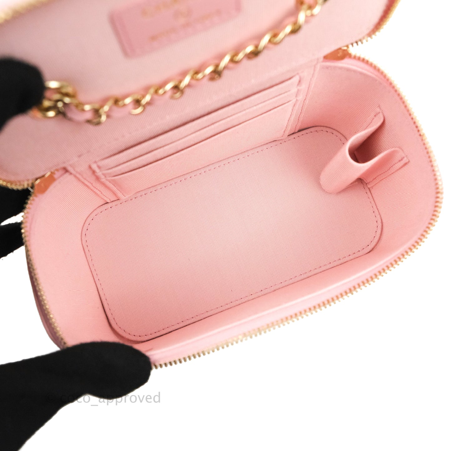 Chanel Vanity with Chain Camellia Embossed Pink Calfskin Gold Hardware