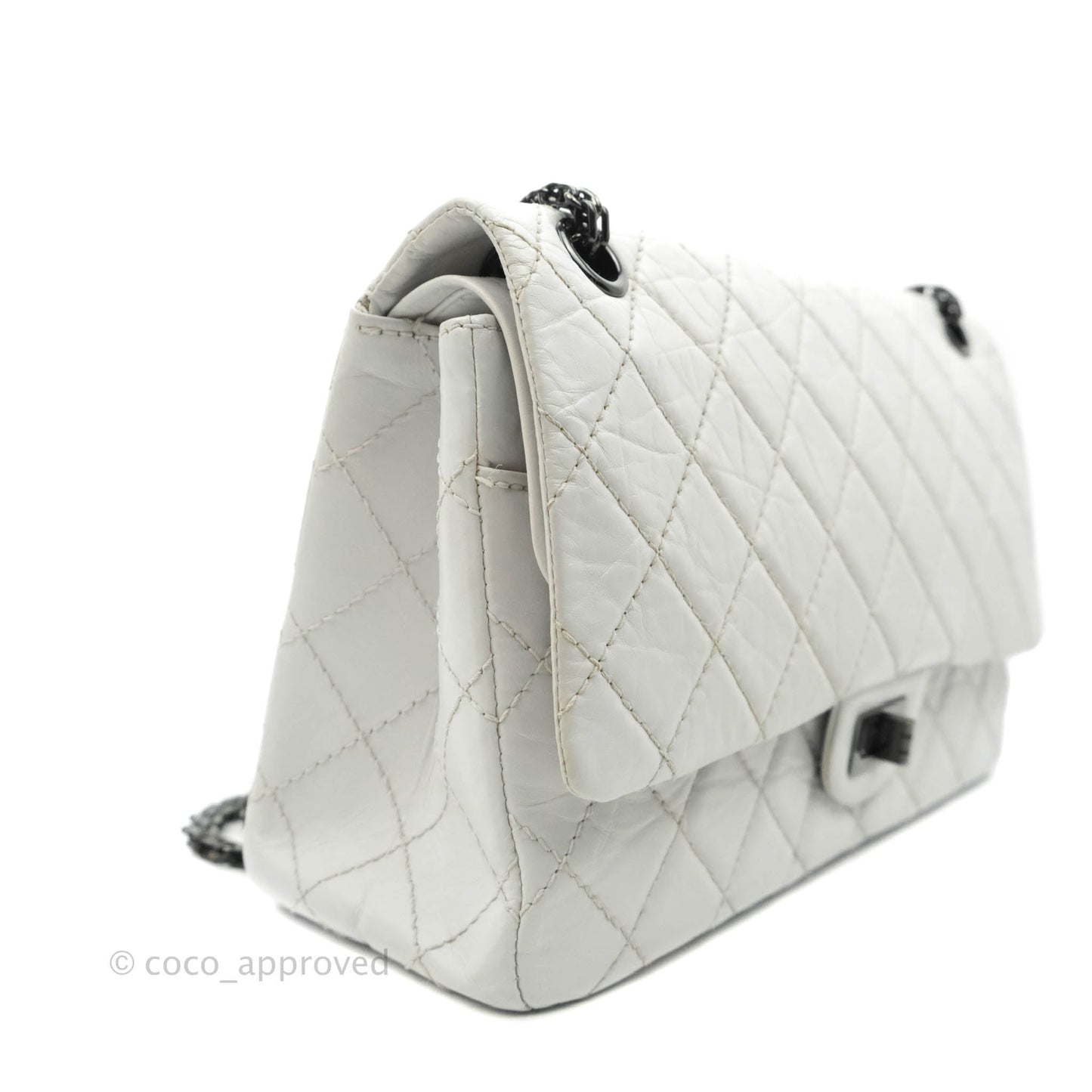 Chanel Quilted Reissue 226 Flap White Aged Calfskin Gun Metal Hardware