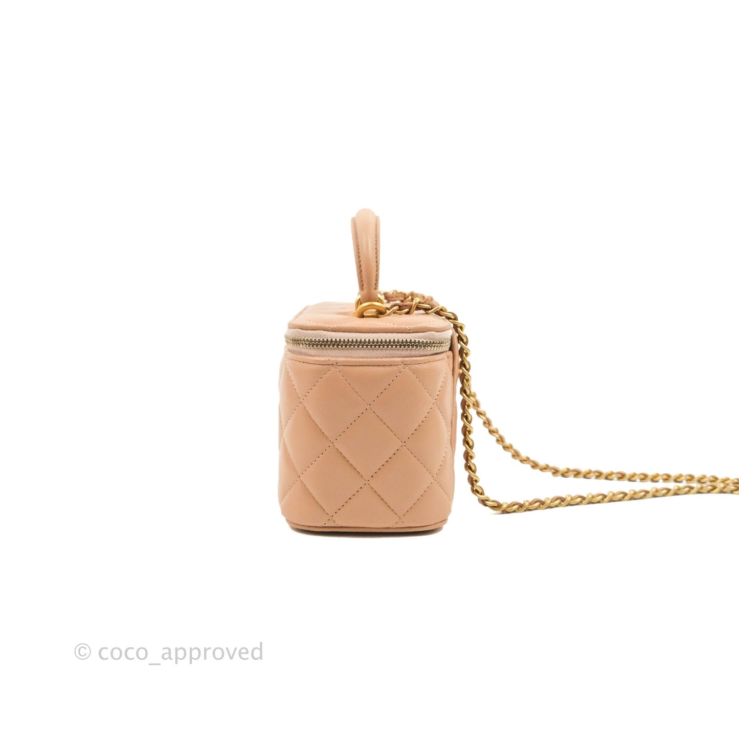 Chanel Vanity Rectangular Top Handle Beige Lambskin Gold Hardware