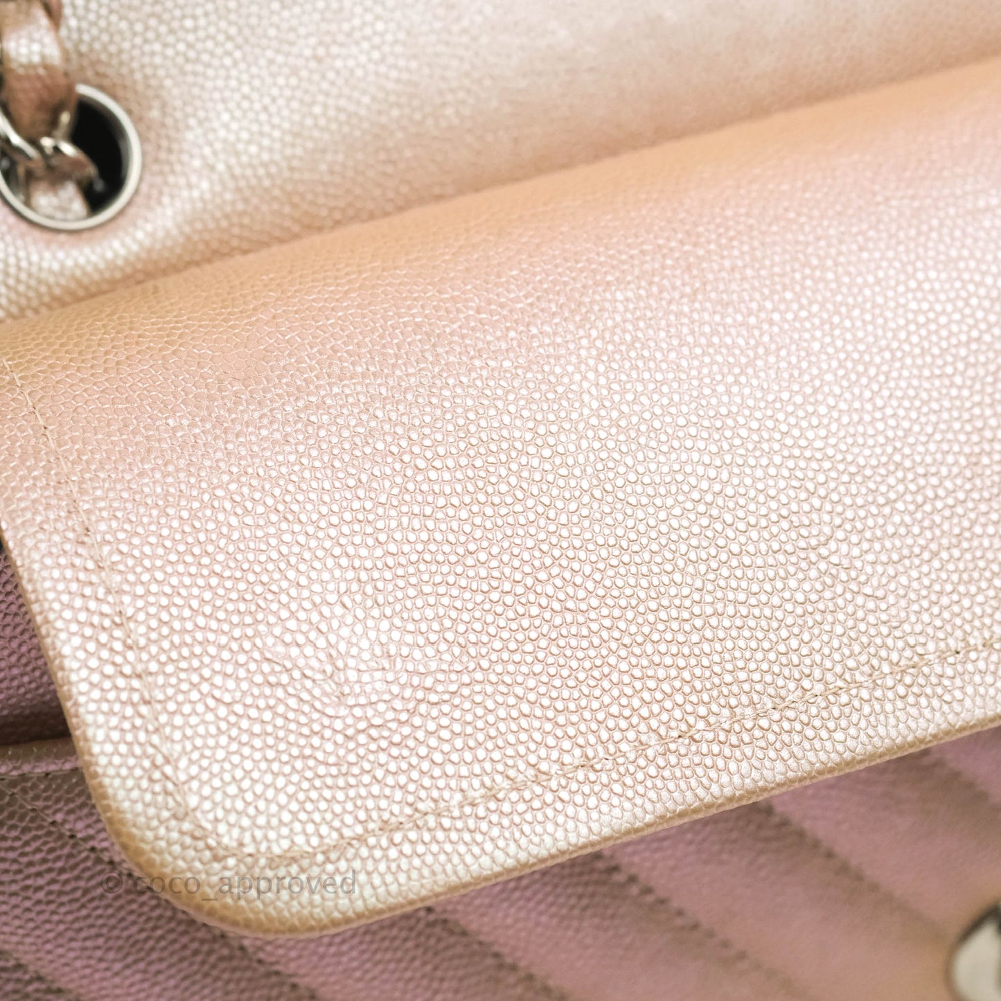 Chanel Classic M/L Medium Double Flap Iridescent Rose Gold Pink Caviar Silver Hardware 17B