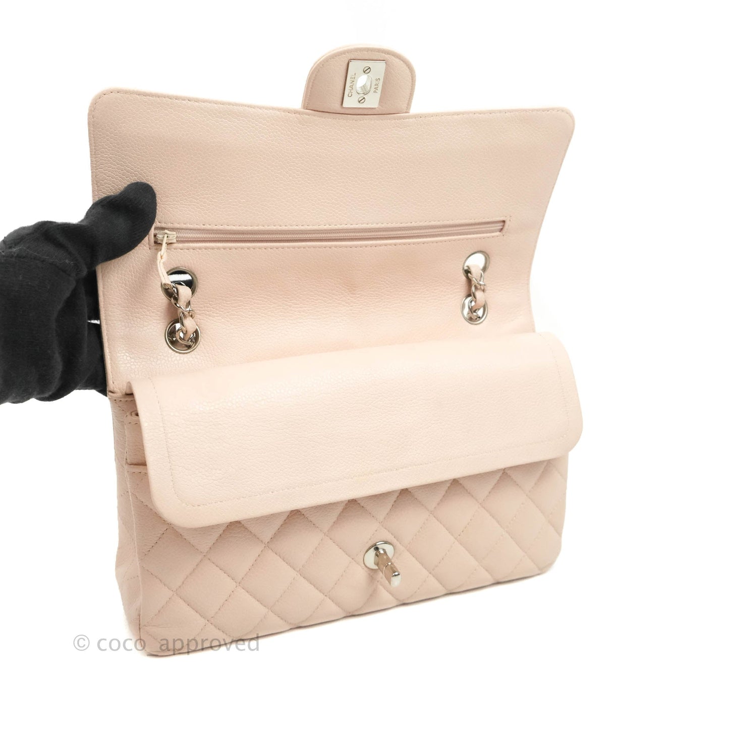 Chanel Classic M/L Medium Flap Quilted Sakura Pink Caviar Silver Hardware