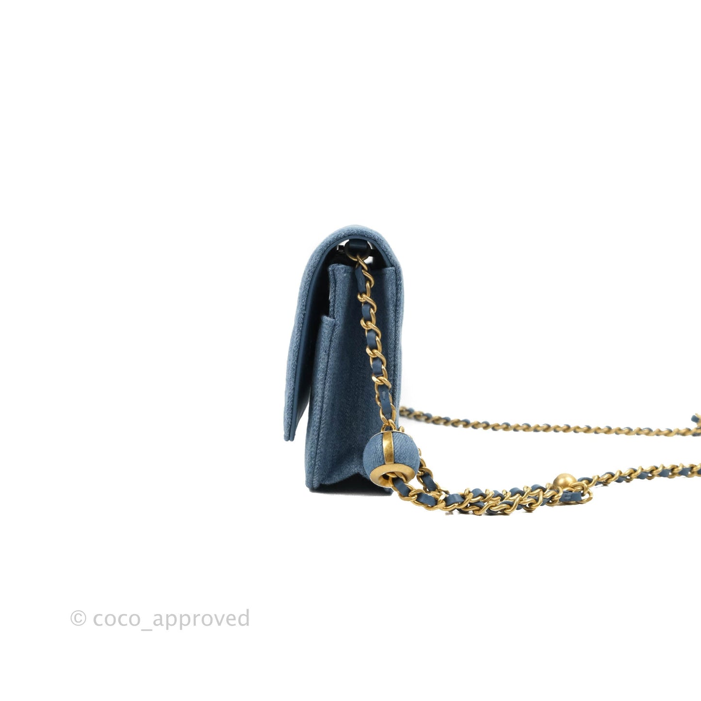 Chanel Quilted Pearl Crush Wallet on Chain WOC Denim Aged Gold Hardware