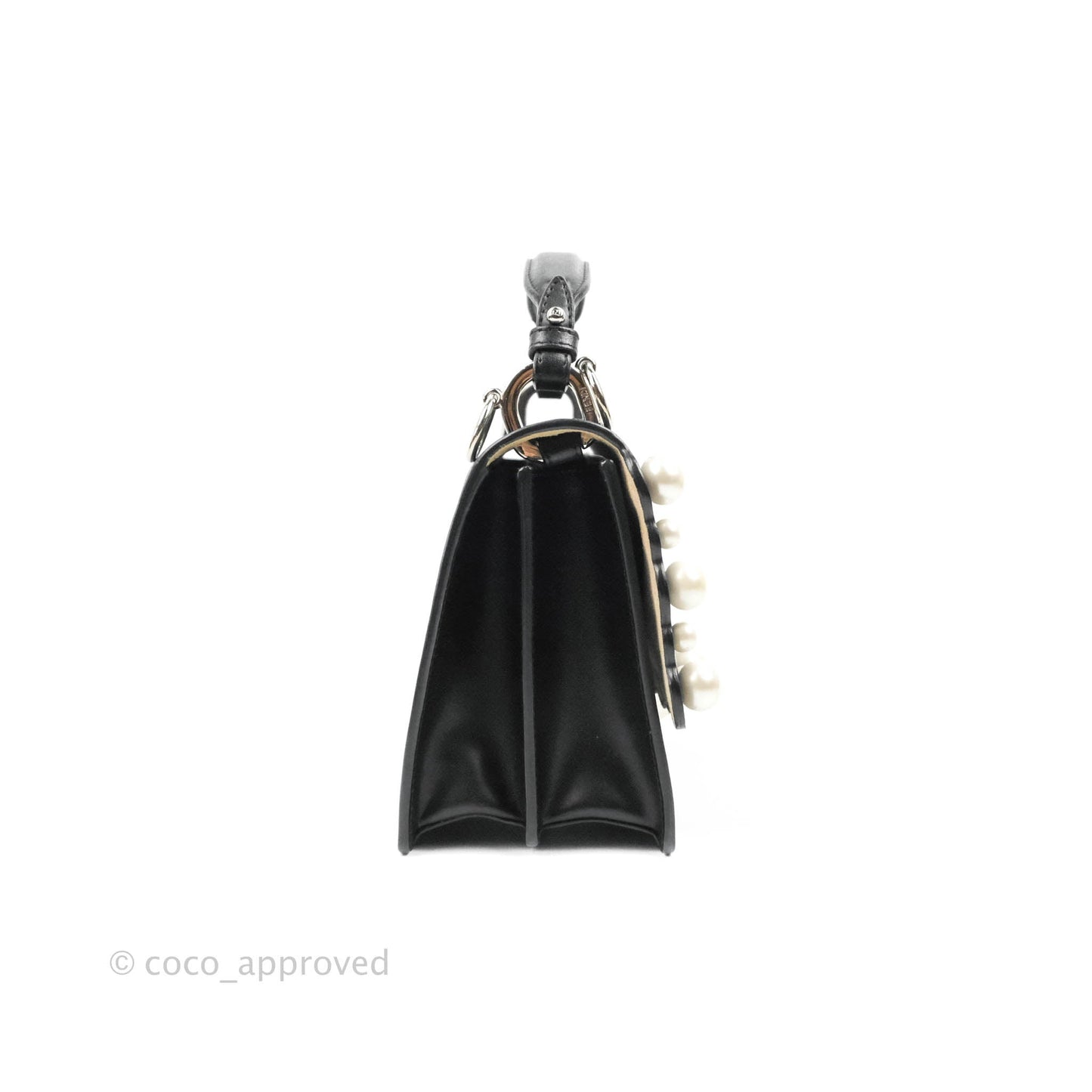 Fendi Scalloped Studded Pearl Small Kan I Shoulder Bag Black Calfskin