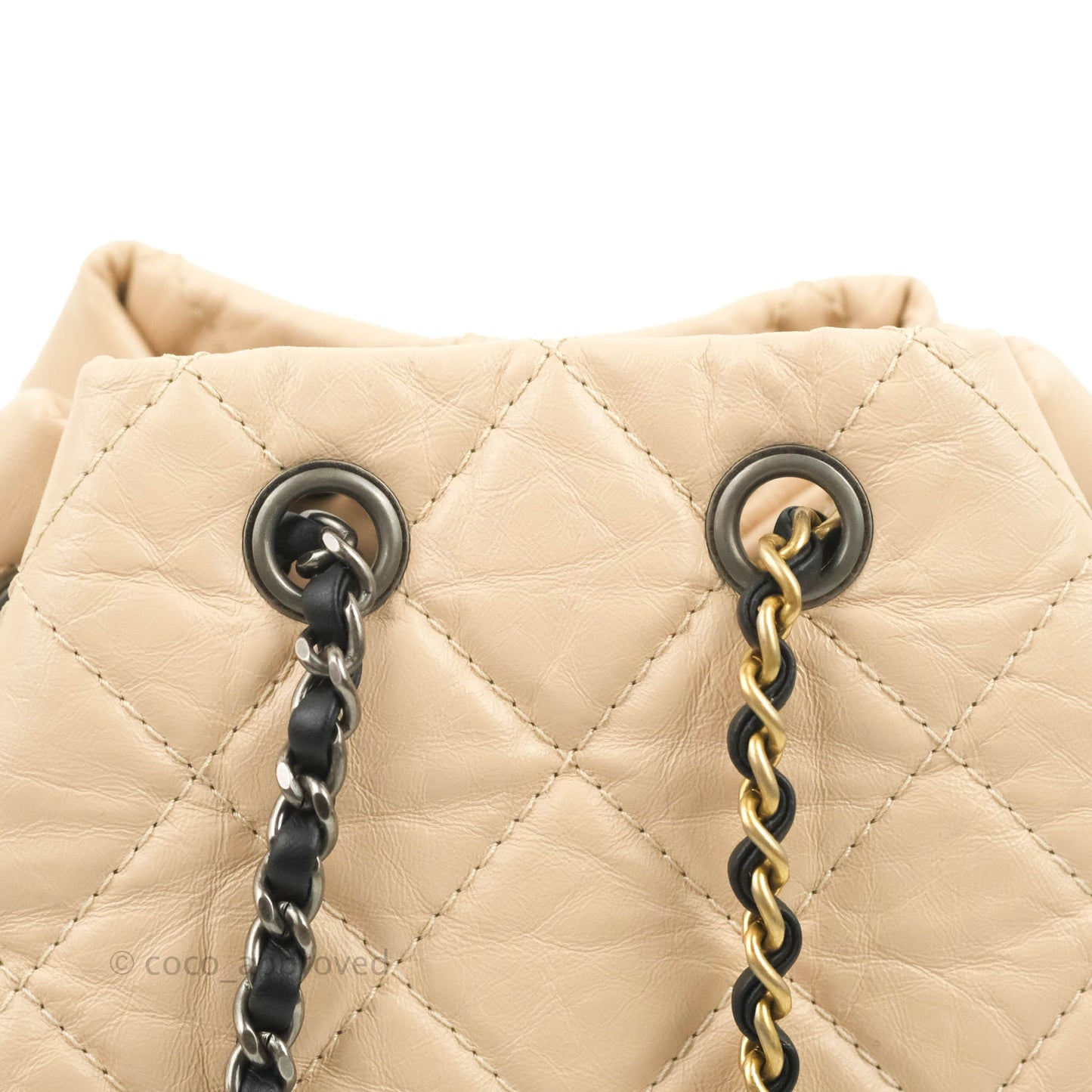 Chanel Small Gabrielle Backpack Beige Black Aged Calfskin