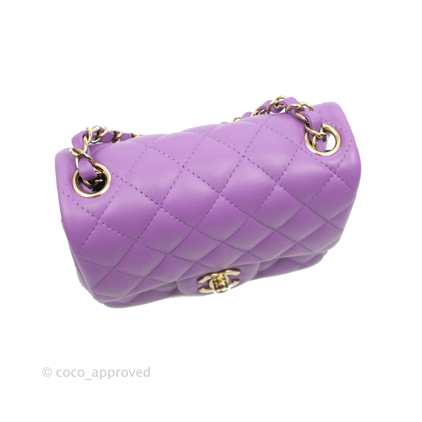 Chanel Mini Square Purple Lambskin Gold Hardware 22P