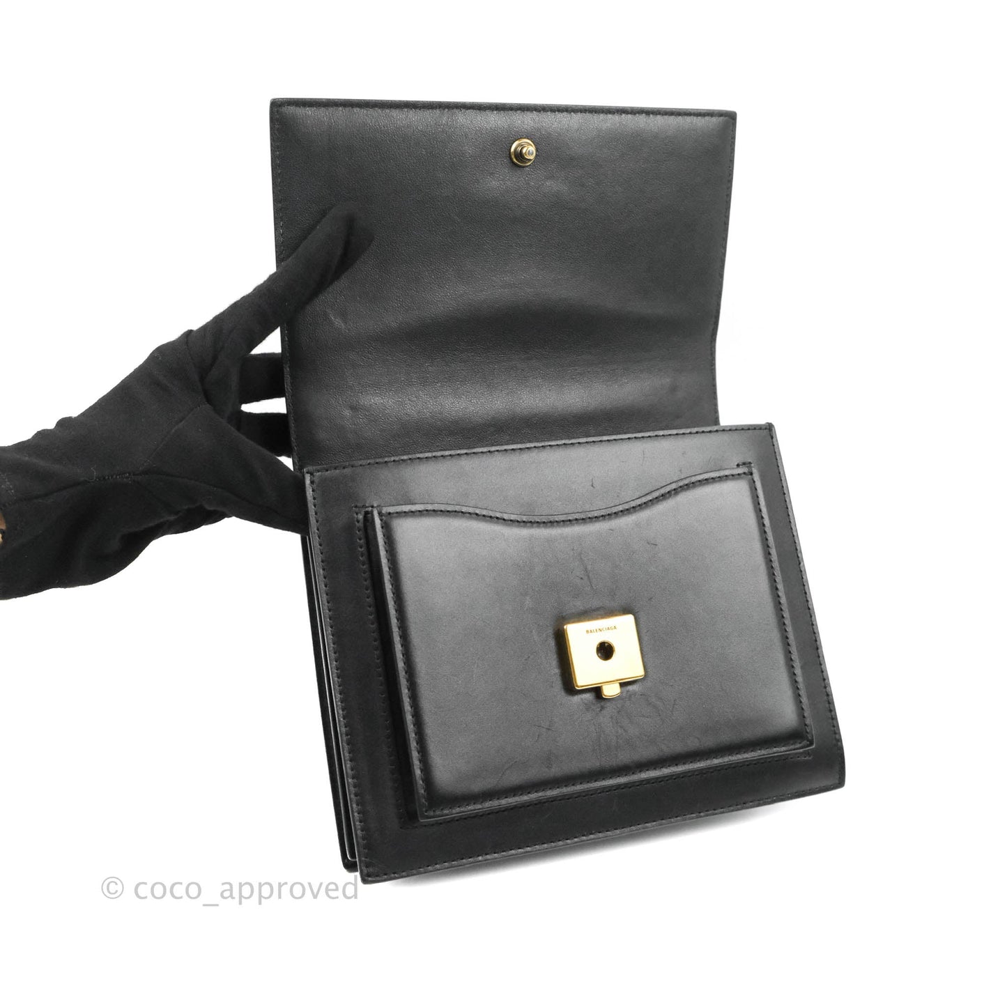Balenciaga Small Sharp Chain Shoulder Bag Black Box Calfskin