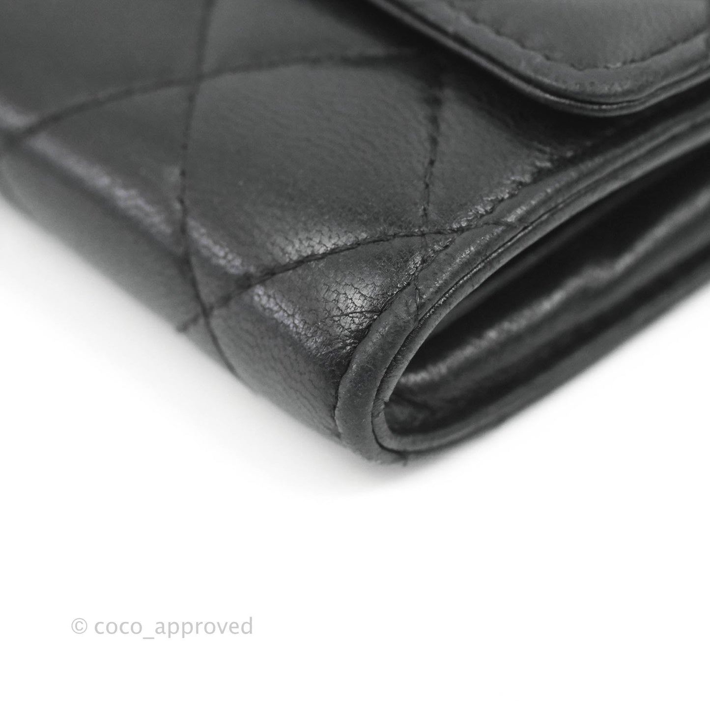 Chanel Quilted Small Flap Card Holder Black Lambskin Silver Hardware