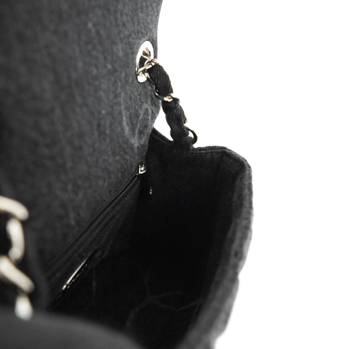 Chanel Quilted Mini Square Black Denim Silver Hardware