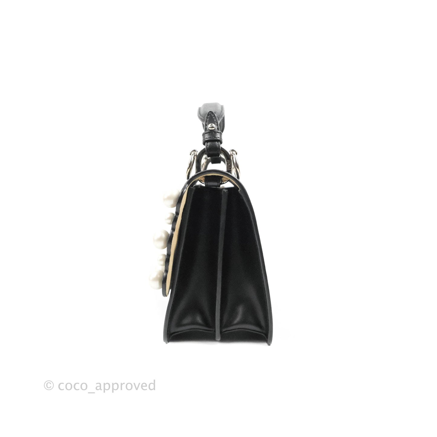Fendi Scalloped Studded Pearl Small Kan I Shoulder Bag Black Calfskin
