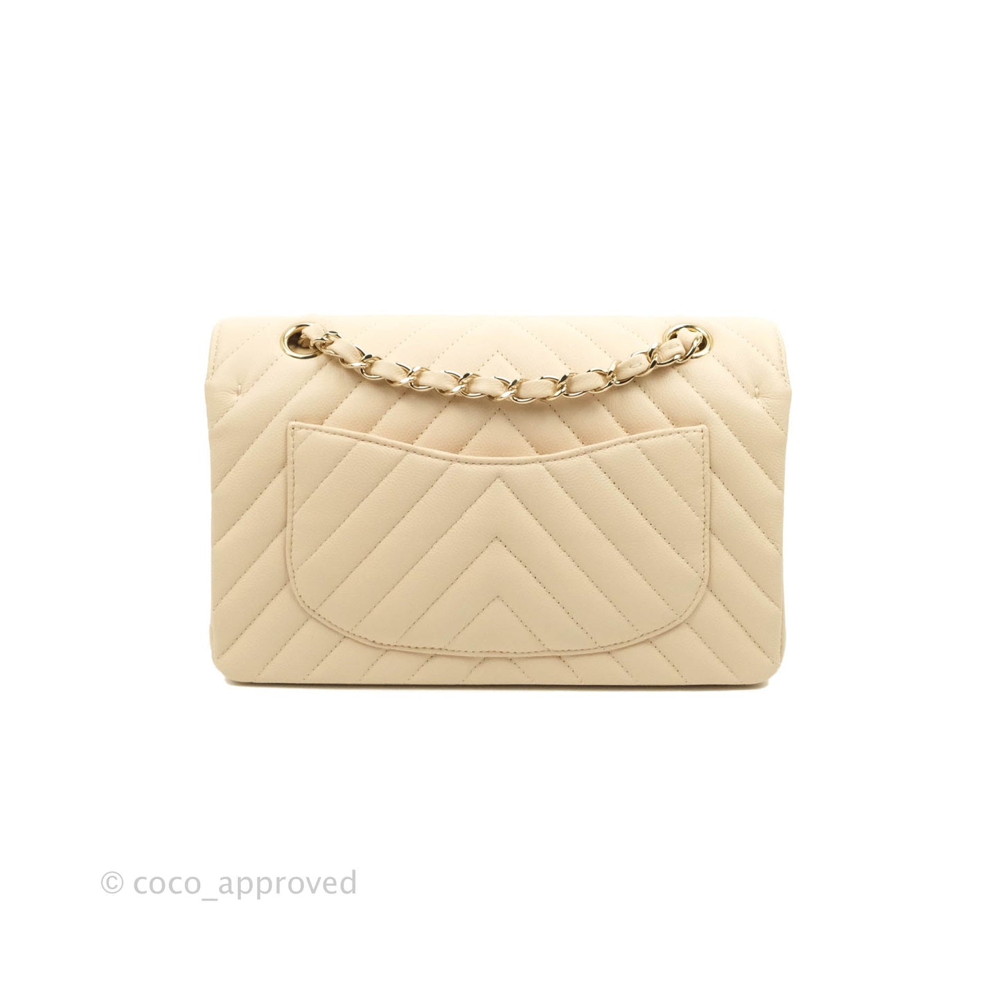 Chanel S/M Small Chevron Classic Flap Beige Caviar Gold Hardware 21S