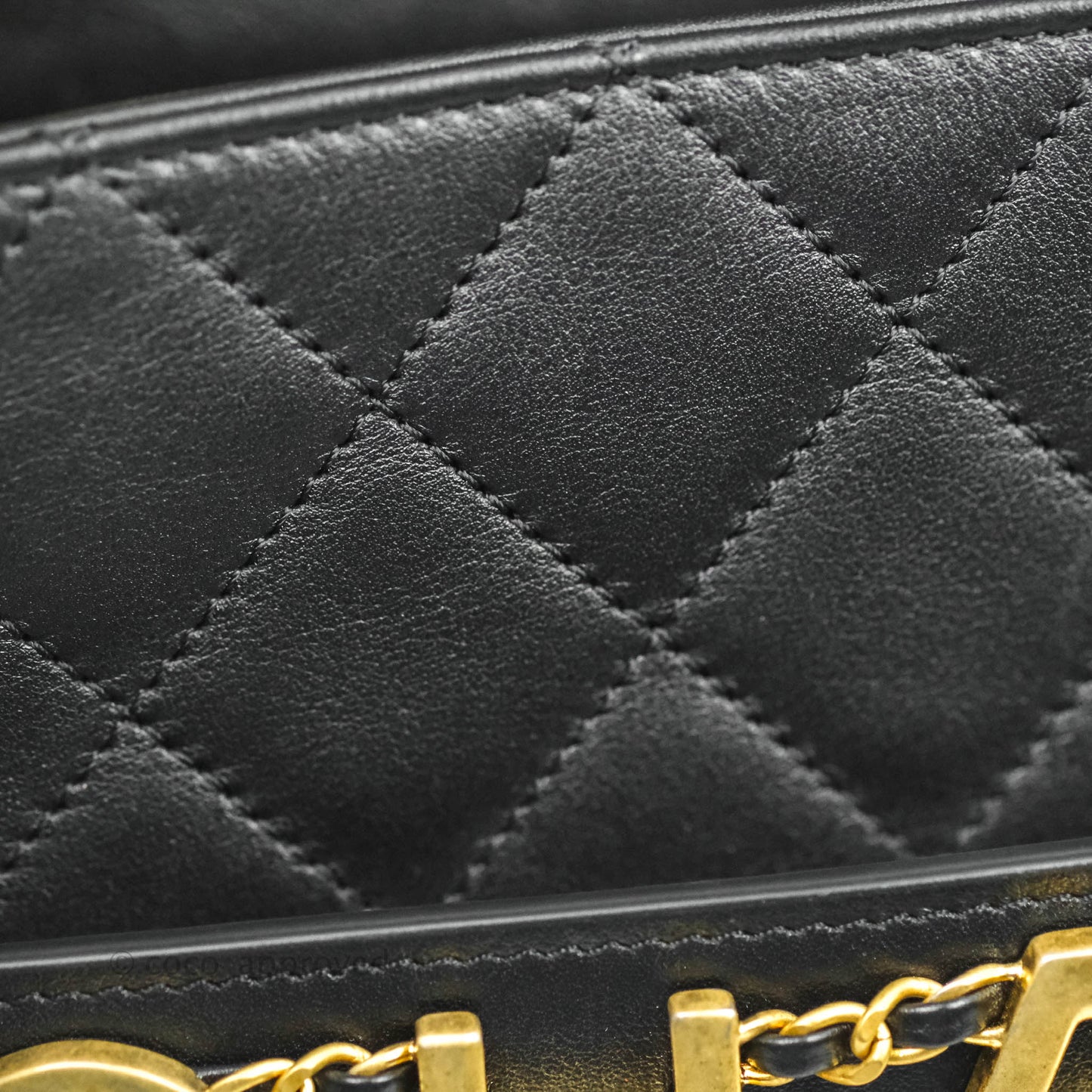 Chanel Logo Enchained Flap Bag Black Calfskin Gold Hardware