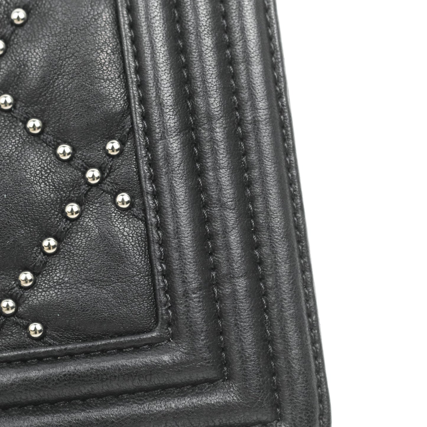 Chanel Quilted Small Boy Studded Bag Black Aged Calfskin Ruthenium Hardware