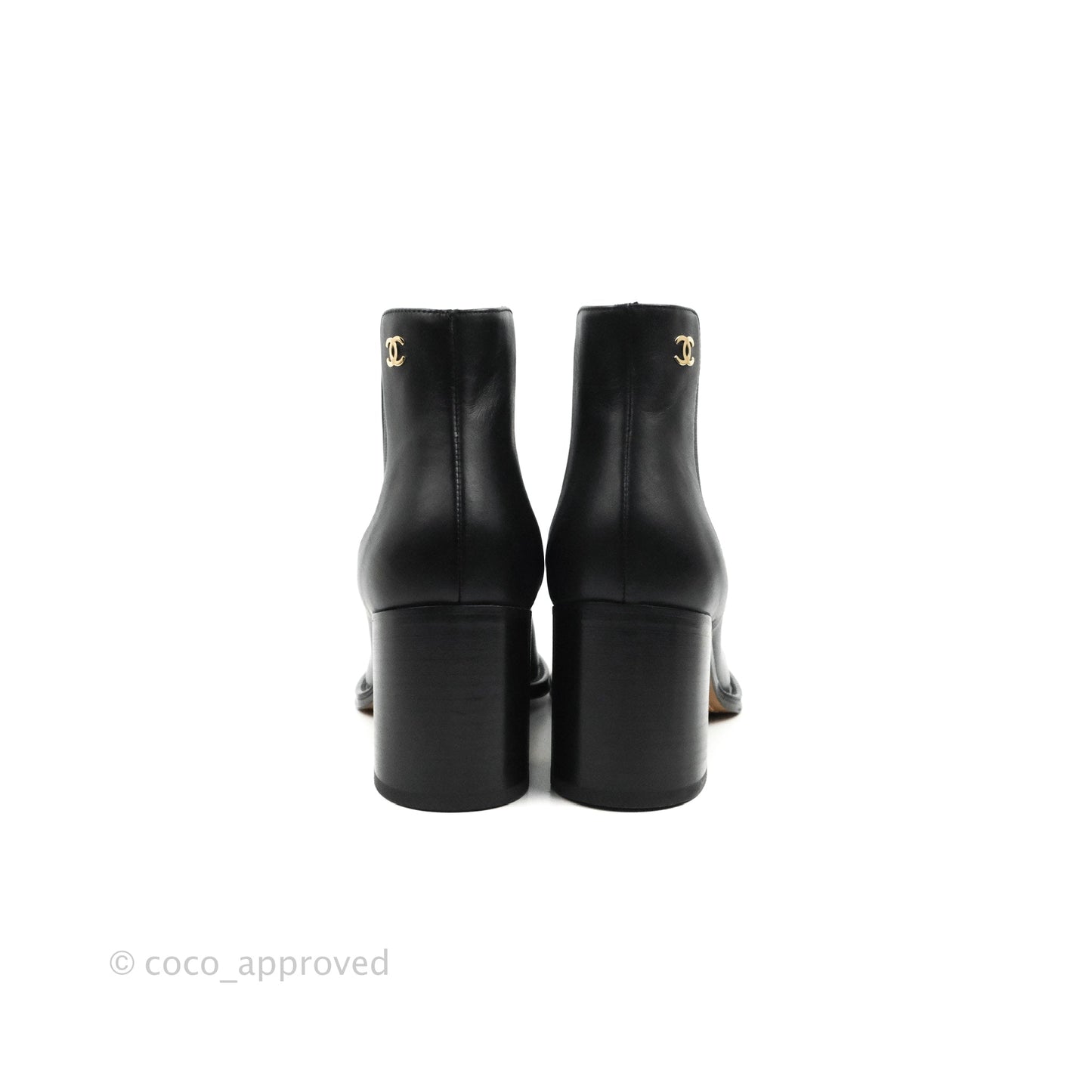 Chanel CC Ankle Boots Black Leather Size 37.5