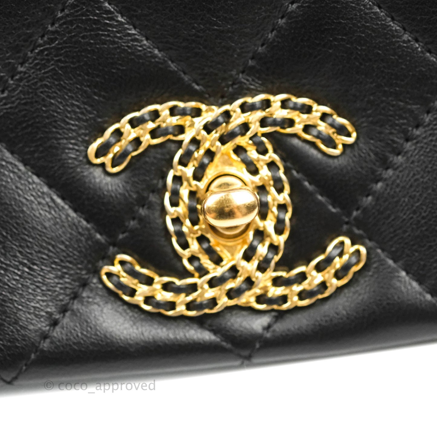 Chanel Large Flap Bag With Woven CC Logo Black Lambskin Gold Hardware 22C