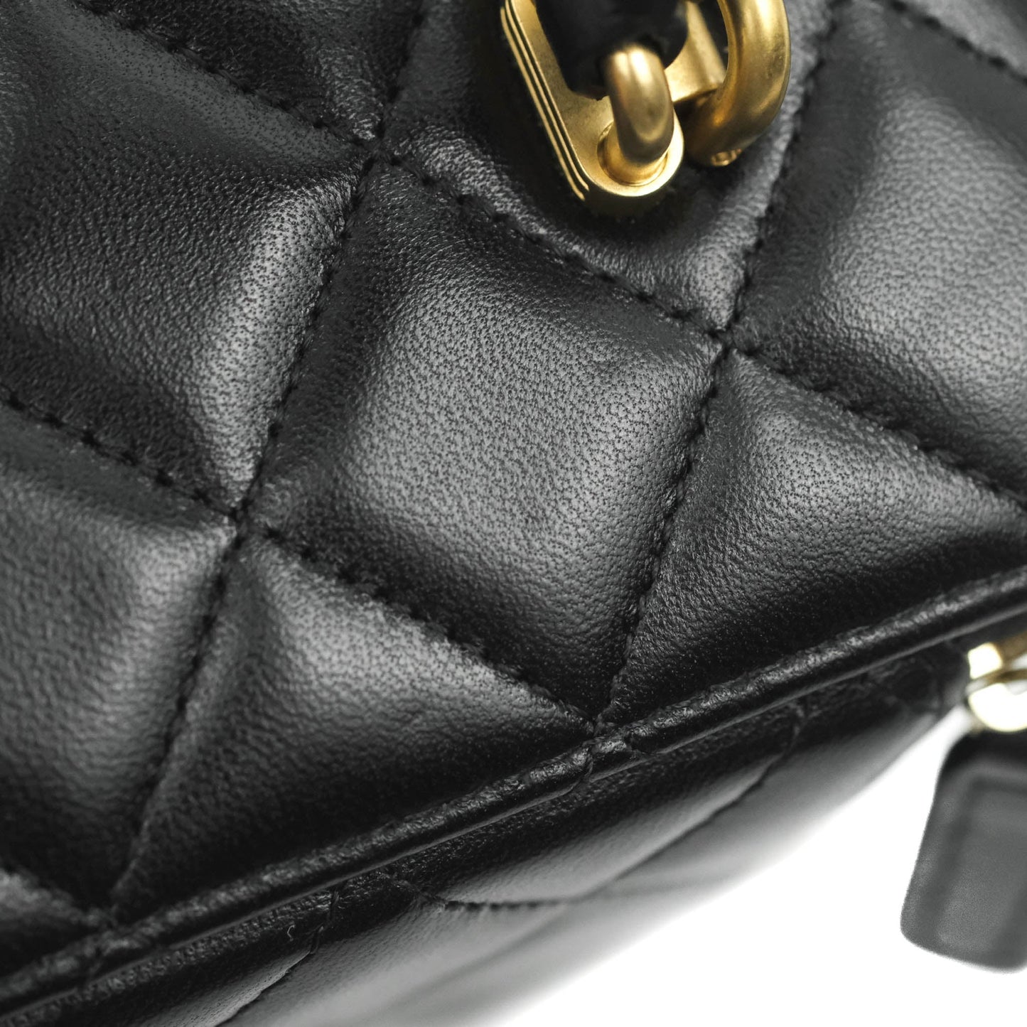 Chanel Classic Vanity Rectangular Top Handle With Chain Black Lambskin Aged Gold Hardware