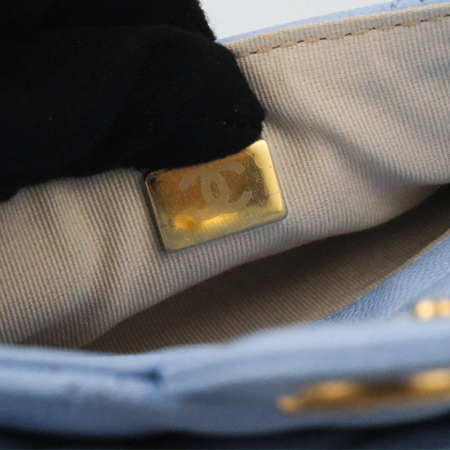 Chanel Quilted Wavy CC Hobo Light Blue Caviar Aged Gold Hardware 23P
