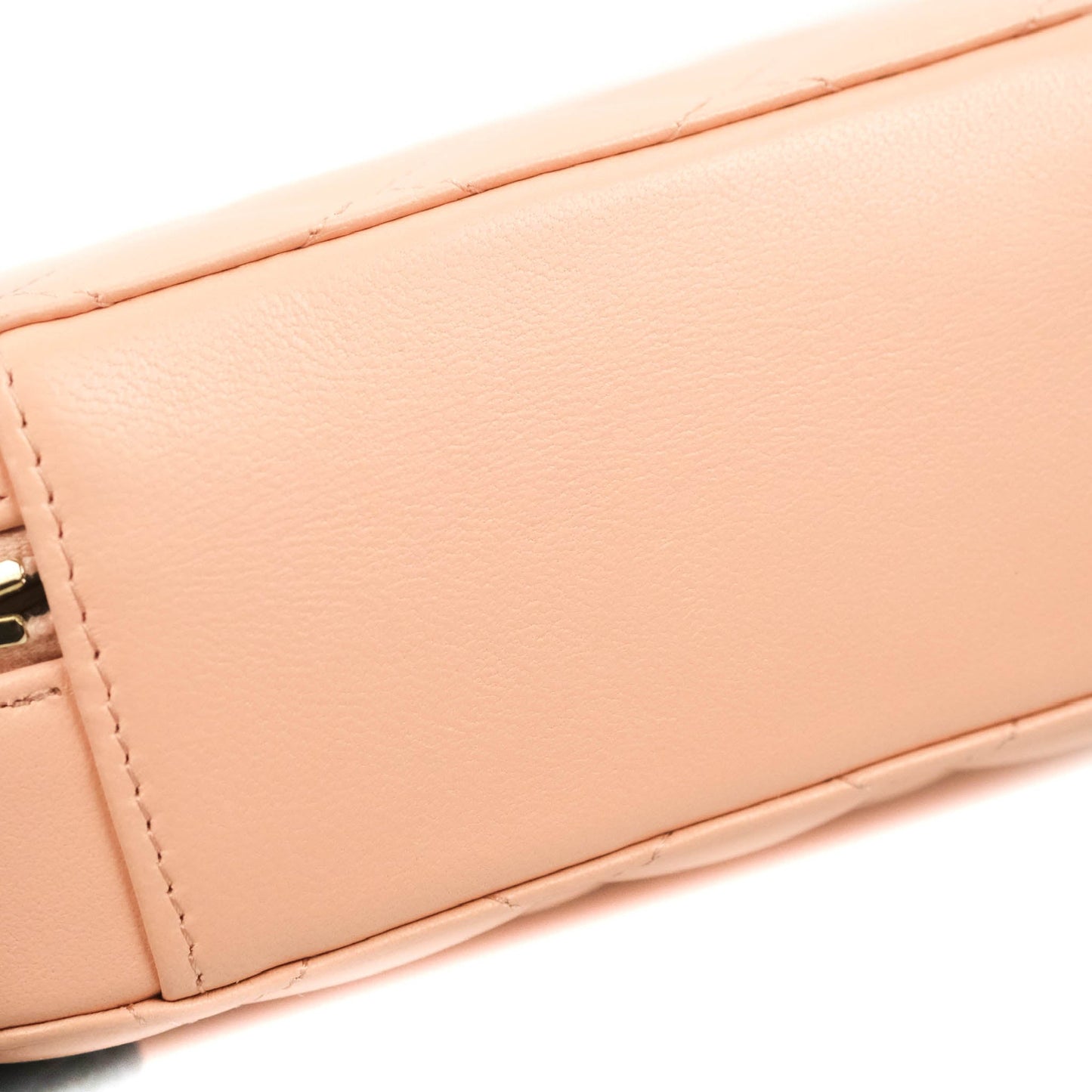 Chanel Mini Pearl Crush Quilted Camera Case Beige Pink Lambskin Aged Gold Hardware