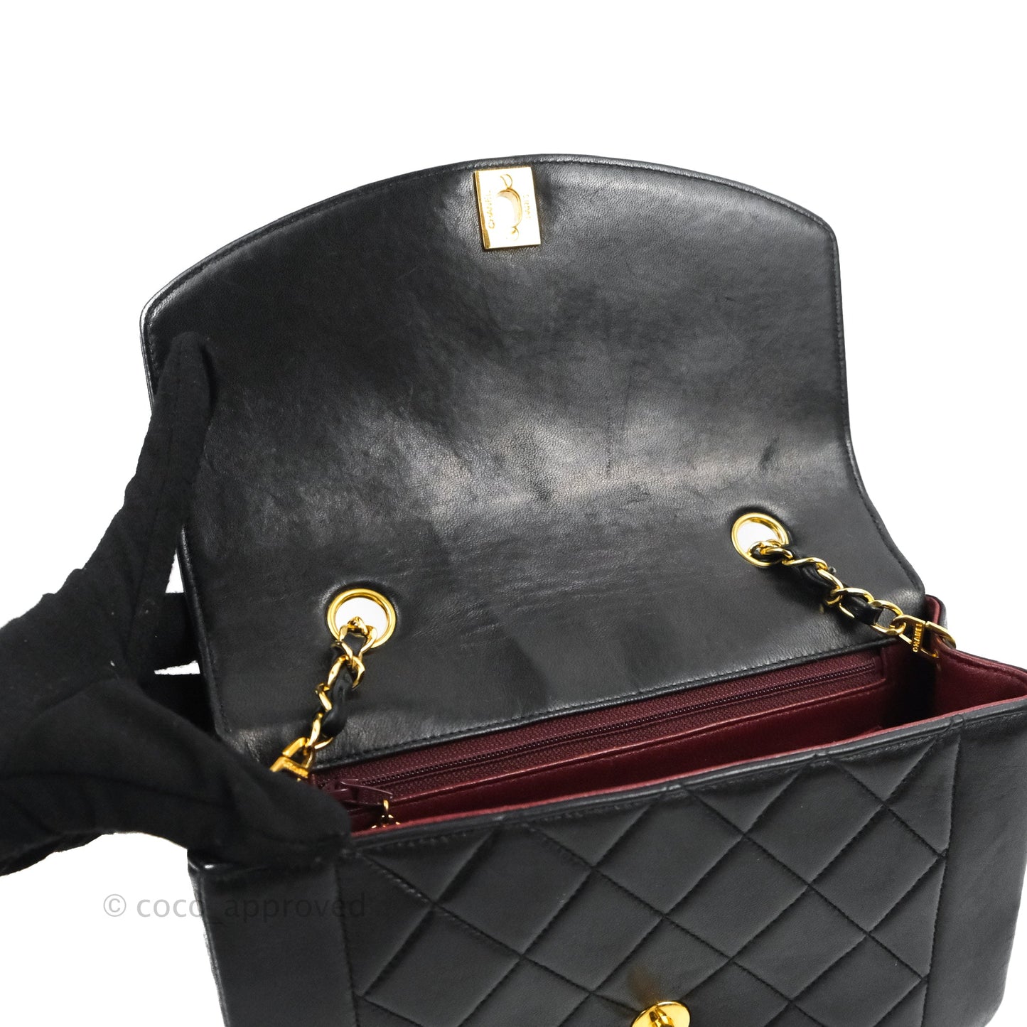 Chanel Vintage Small Quilted Classic Diana Flap Bag Black Lambskin 24K Gold Hardware