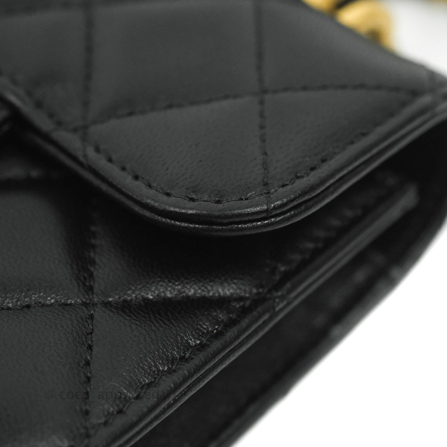 Chanel Mini Handle Flap Coin Purse With Chain Black Lambskin Gold Hardware