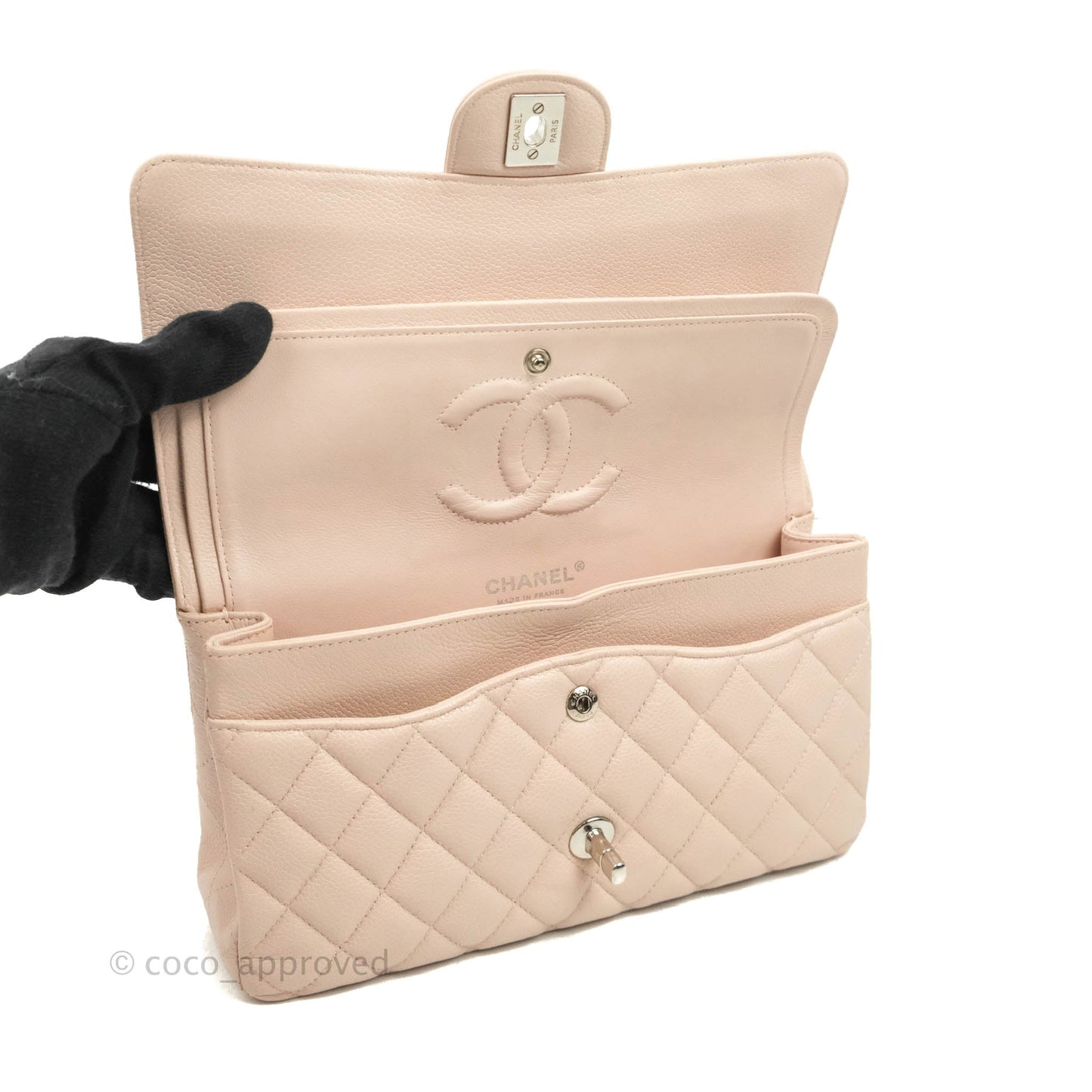 Chanel Classic M/L Medium Flap Quilted Sakura Pink Caviar Silver Hardware