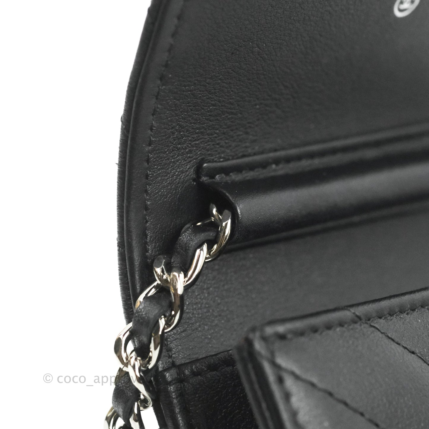 Chanel Classic Chevron Phone Holder Calfskin Black Silver Hardware
