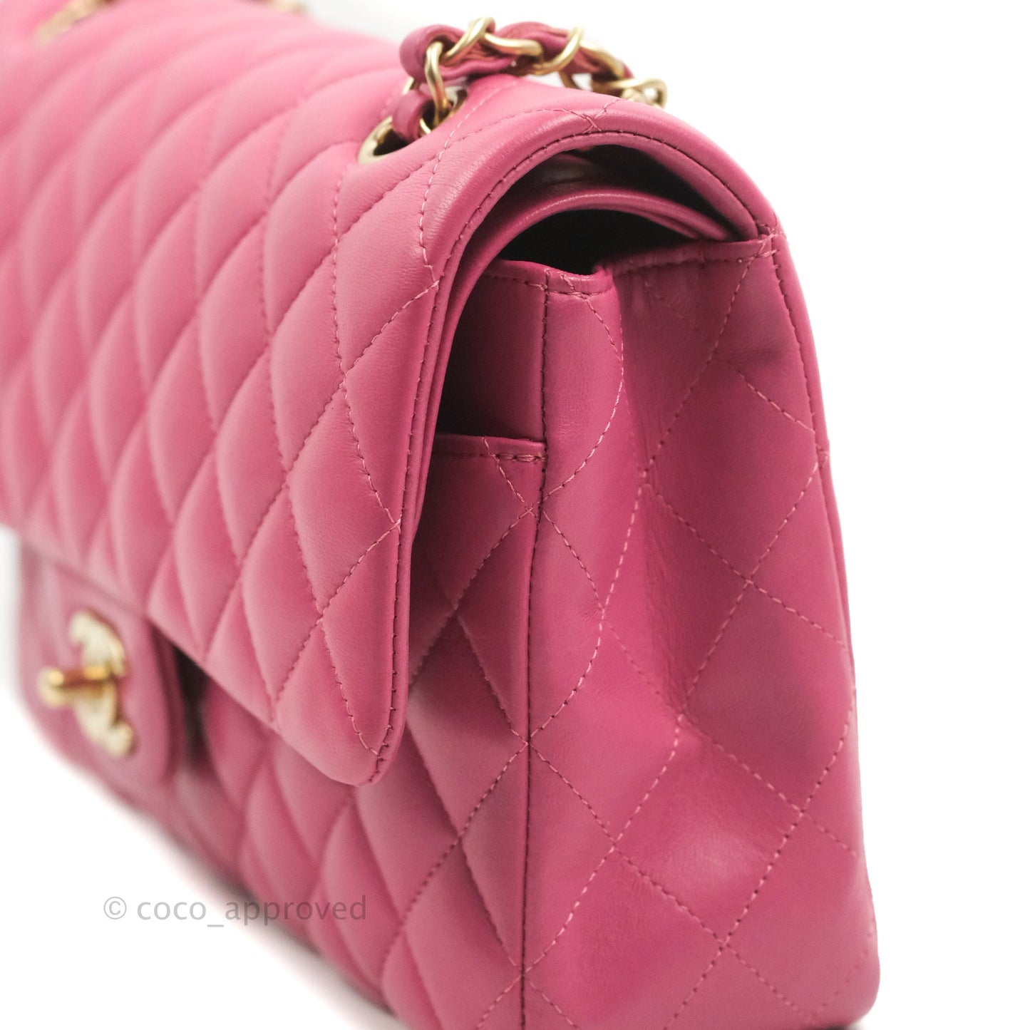 Chanel Classic M/L Medium Double Flap Pink Lambskin Matte Gold Hardware