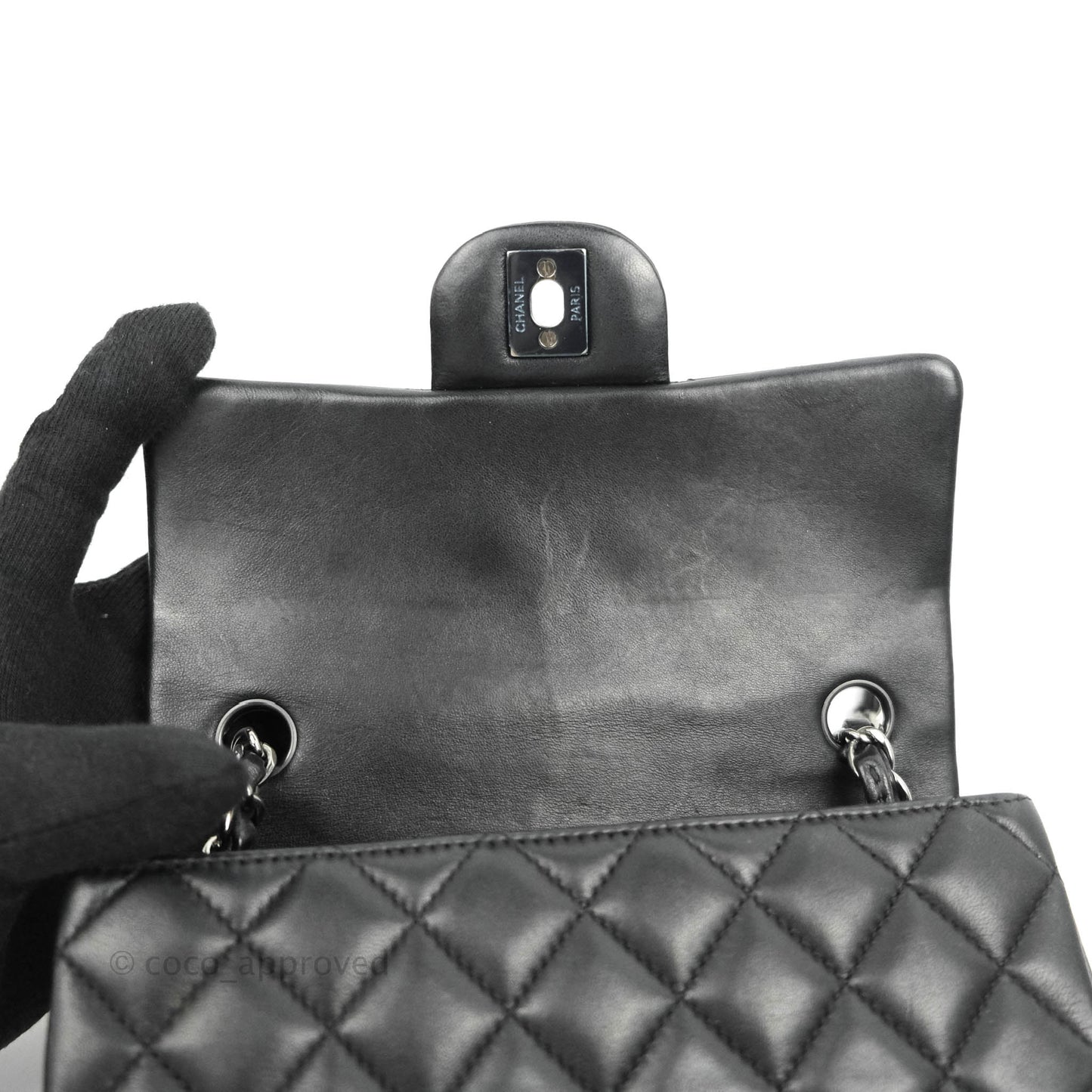Chanel Quilted Mini Rectangular Black Lambskin Dark Silver Hardware