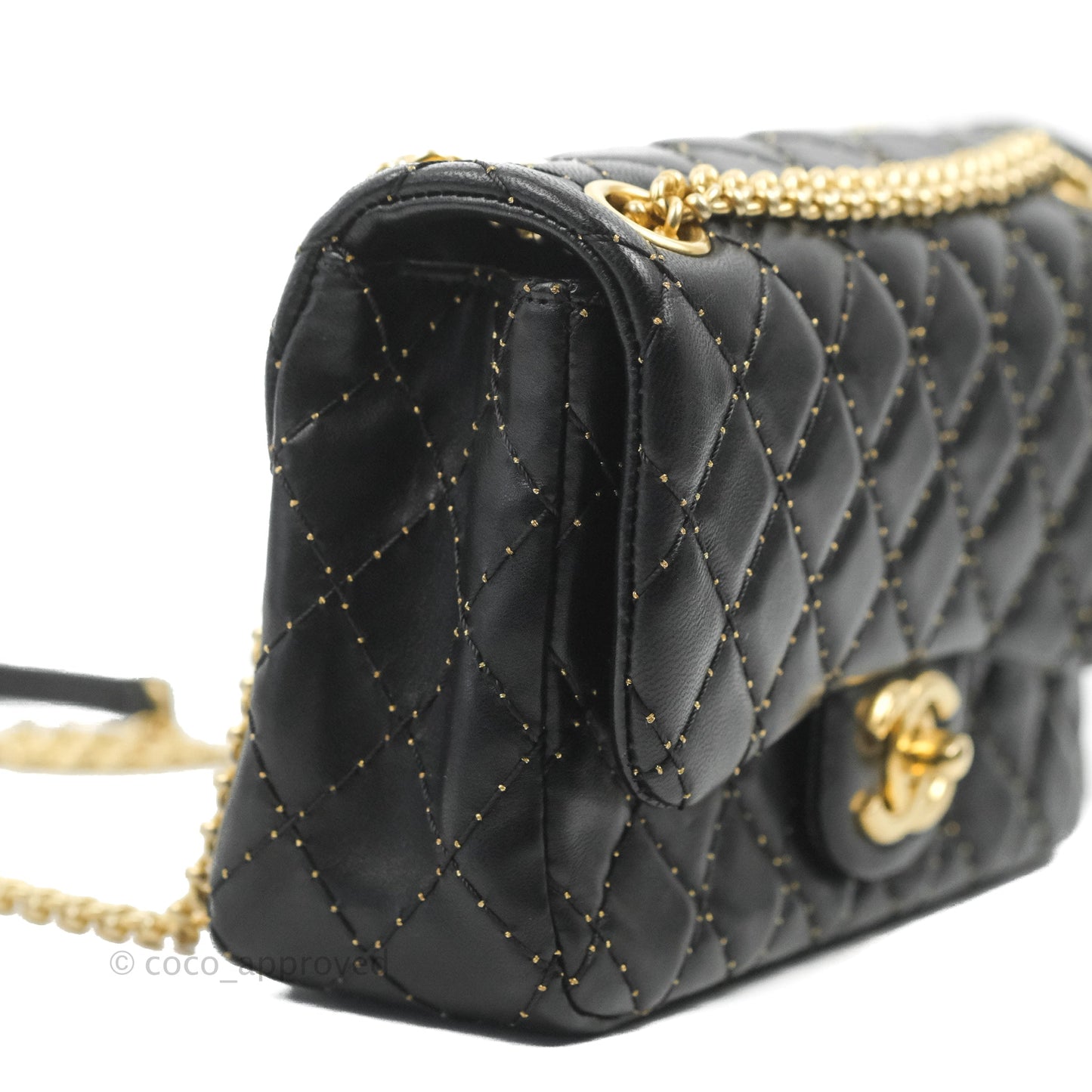 Chanel Quilted Stitched Flap Bag Lambskin Black Aged Gold Hardware 15A