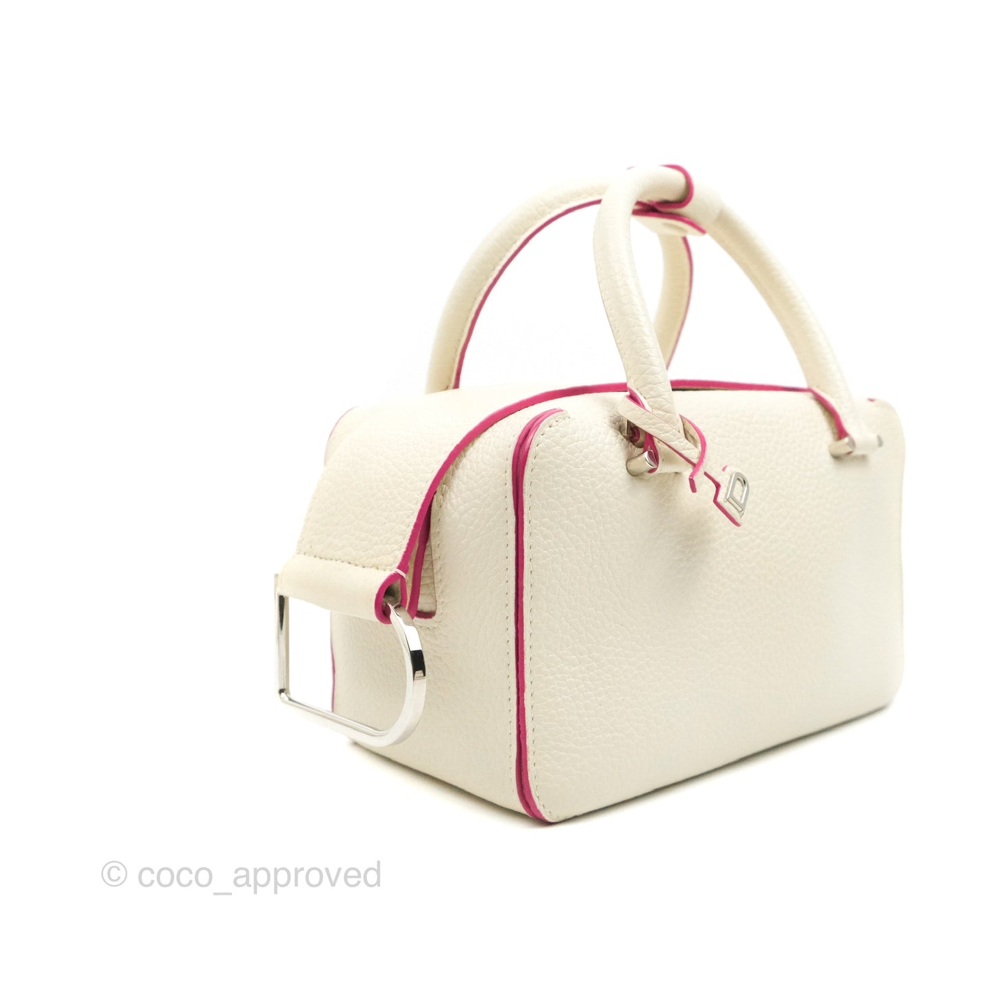 Delvaux Cool Box Mini Taurillon Soft Grained Calfskin White/Fuchsia