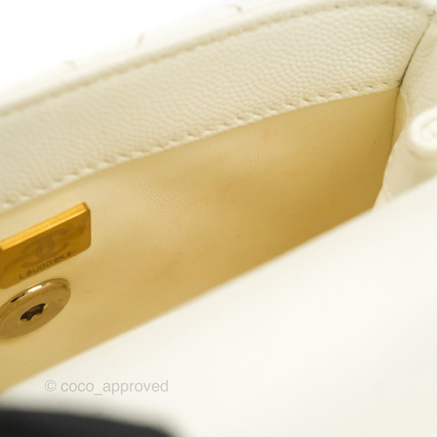 Chanel Mini Coco Handle Quilted Ivory Caviar Gold Hardware