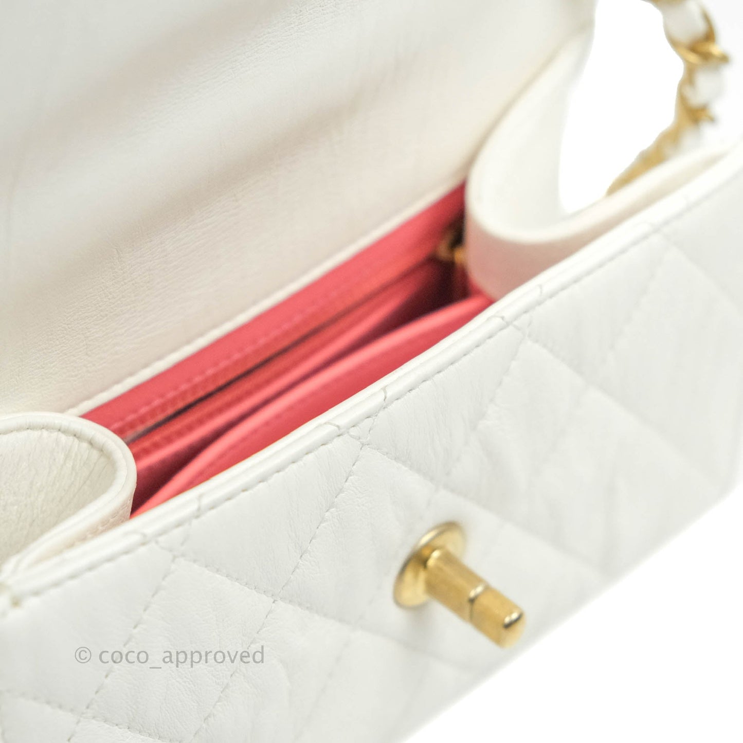 Chanel Quilted CC Top Handle Flap White Calfskin Aged Gold Hardware