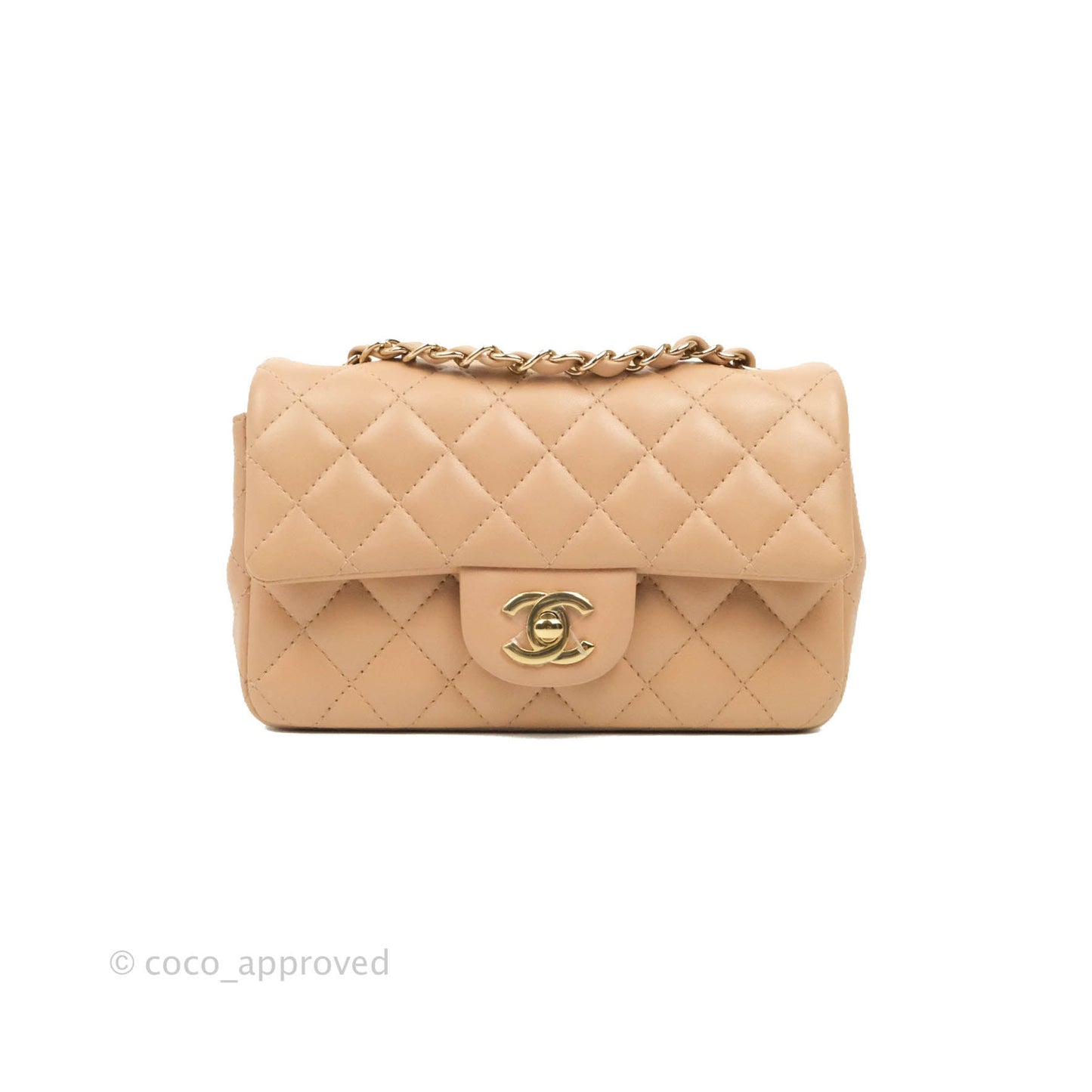 Chanel Quilted Mini Rectangular Flap Beige Lambskin Gold Hardware