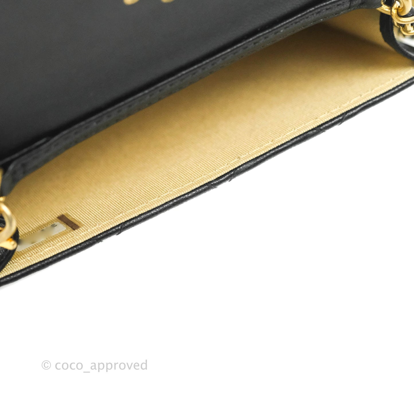 Chanel Pearl Crush Card Holder Black Lambskin Aged Gold Hardware