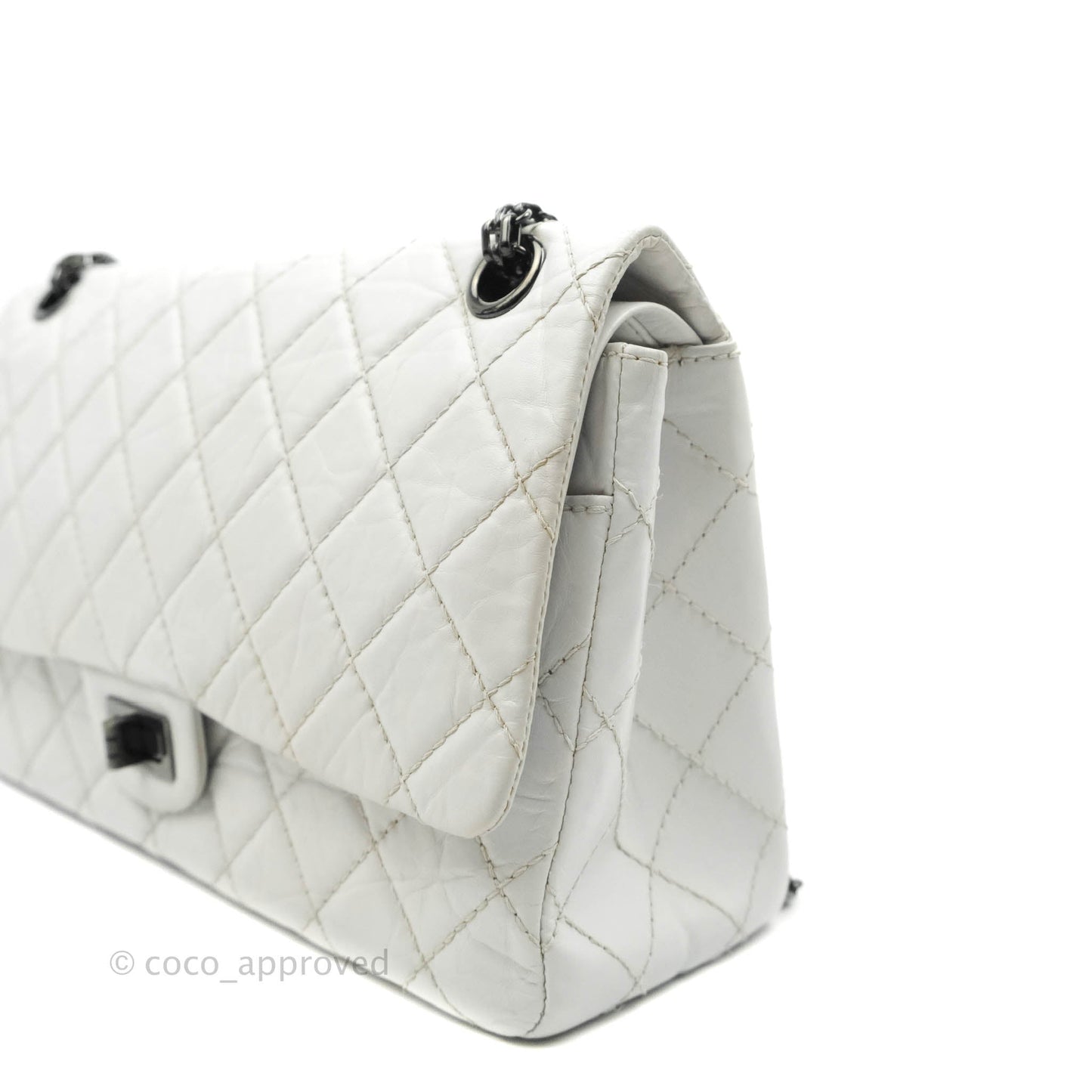 Chanel Quilted Reissue 226 Flap White Aged Calfskin Gun Metal Hardware