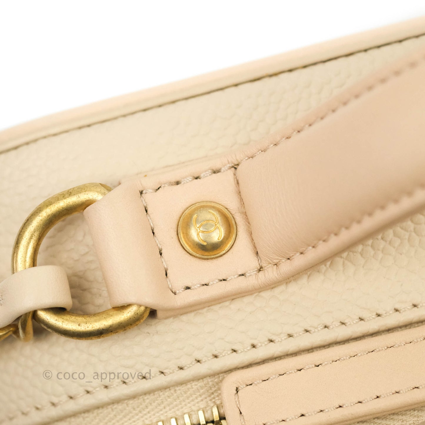 Chanel Quilted Medium CC Filigree Vanity Case Light Beige Caviar Aged Gold Hardware