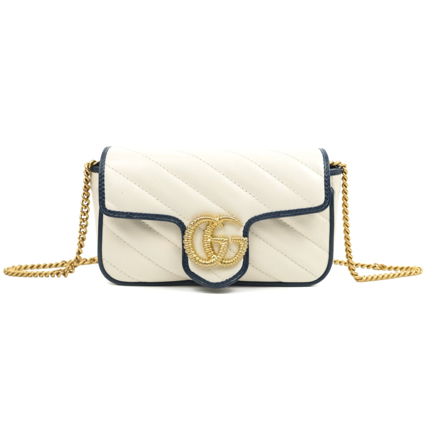 Gucci GG Marmont Matelassé Leather Super Mini Bag Navy White