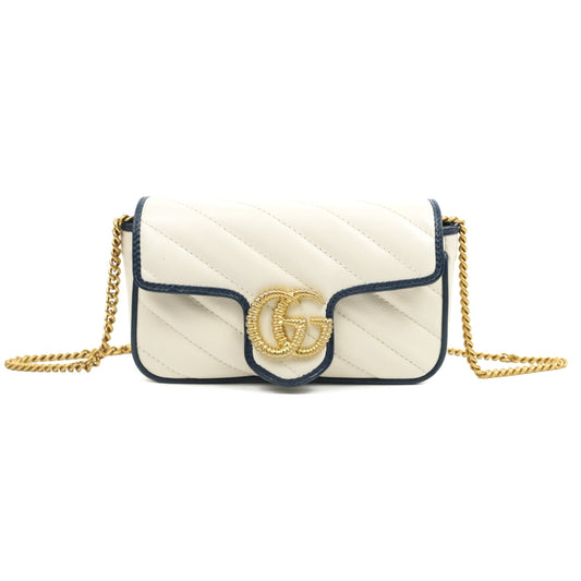 Gucci GG Marmont Matelassé Leather Super Mini Bag Navy White