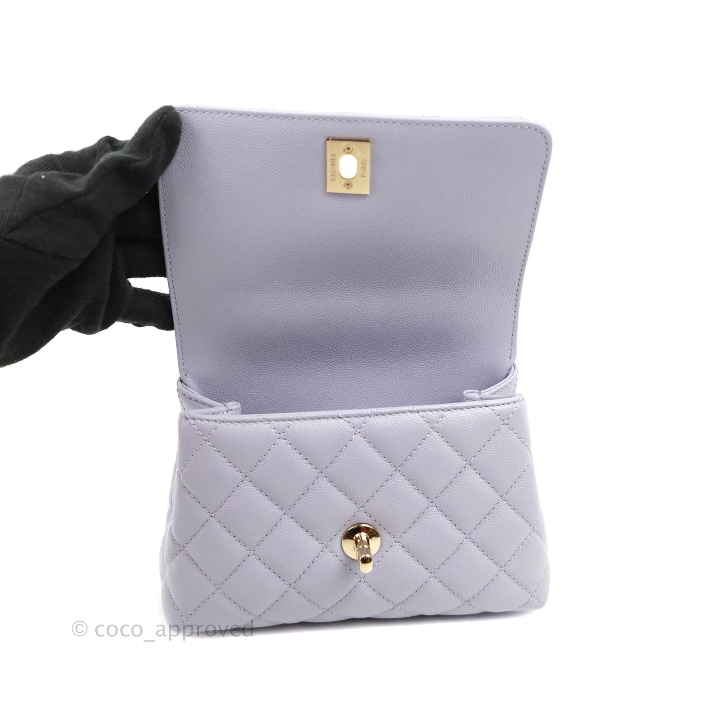 Chanel Mini Coco Handle Quilted Lilac Caviar Gold Hardware